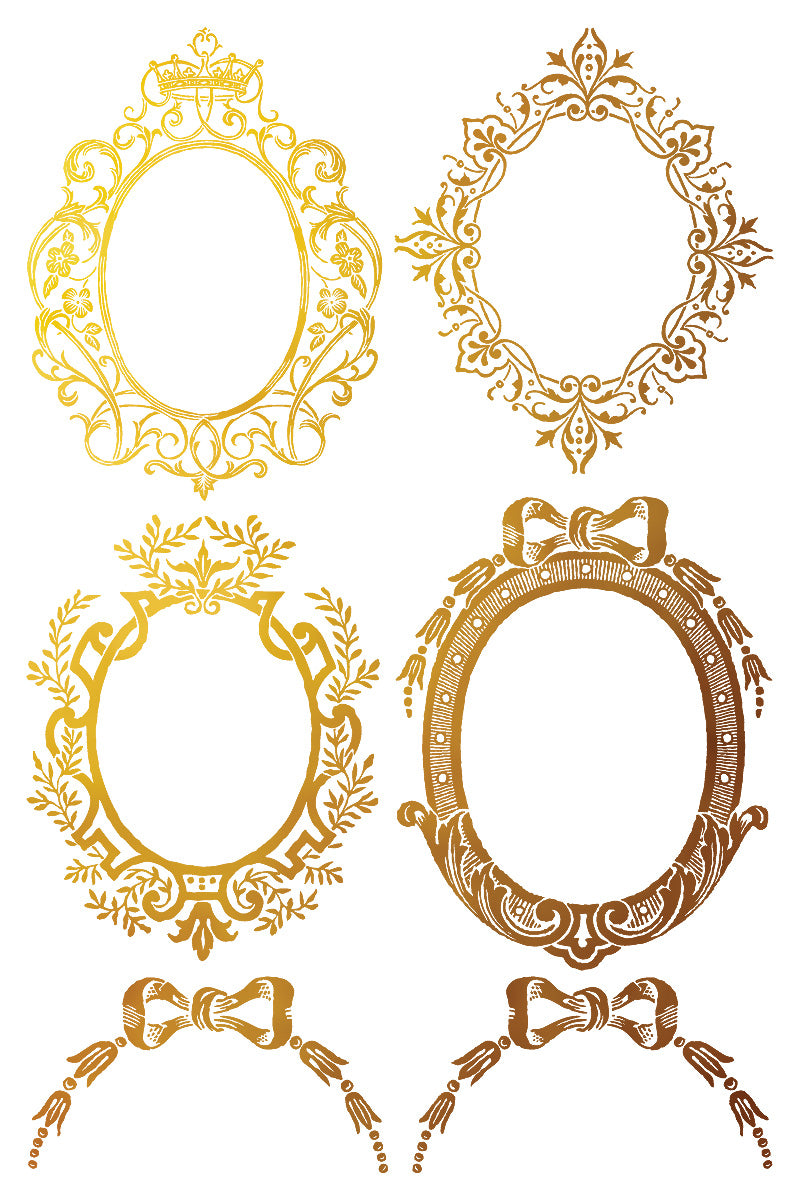 PETITS ORNEMENTS GOLD FOIL TRANSFER 12X8 PAD by Iron Orchid Designs (8 sheets) for furniture, crafts and décor