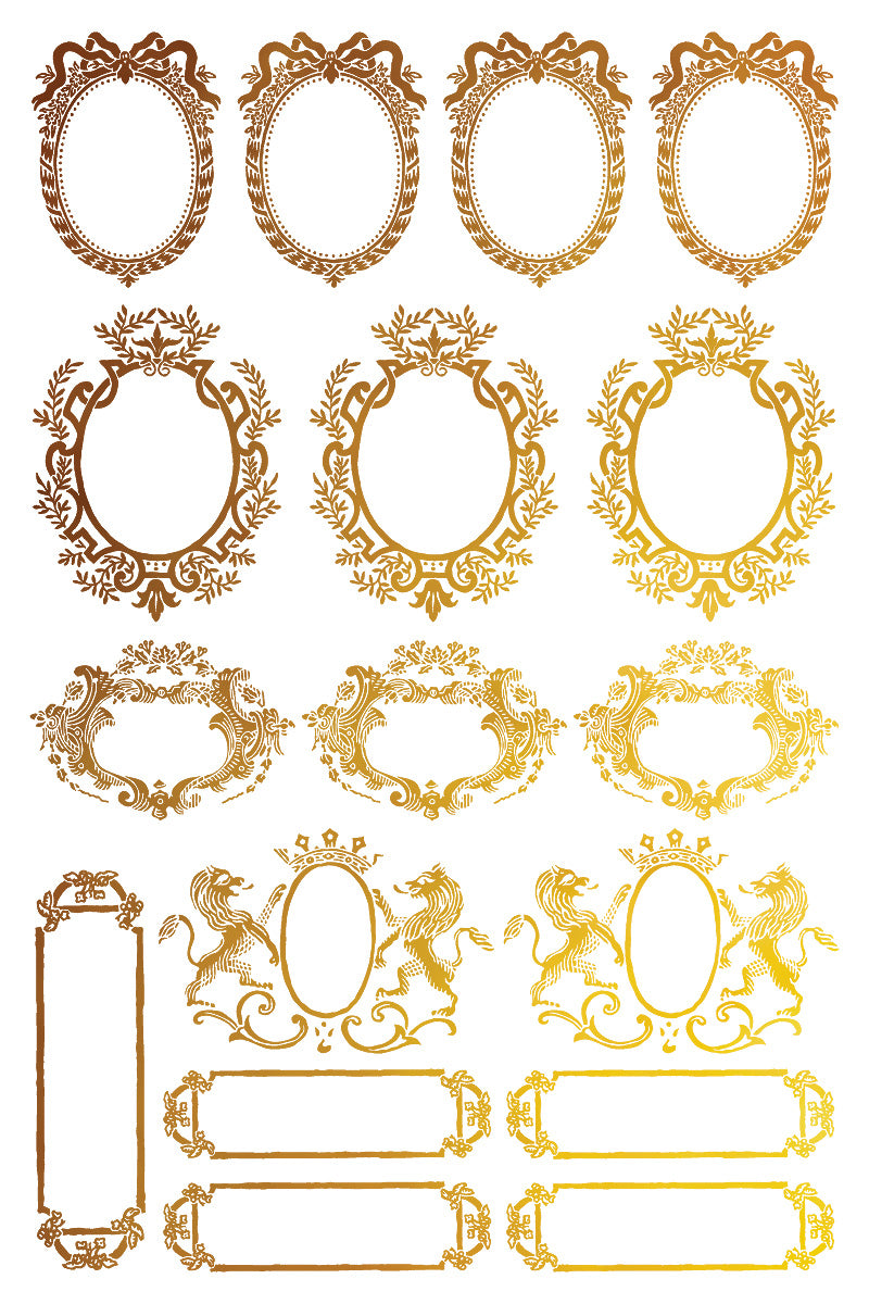 PETITS ORNEMENTS GOLD FOIL TRANSFER 12X8 PAD by Iron Orchid Designs (8 sheets) for furniture, crafts and décor