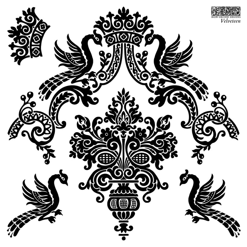 VELVETEEN Décor 4 Sheet Stamp by Iron Orchid Designs - Ink, Chalk Paint, Furniture Craft Stamp