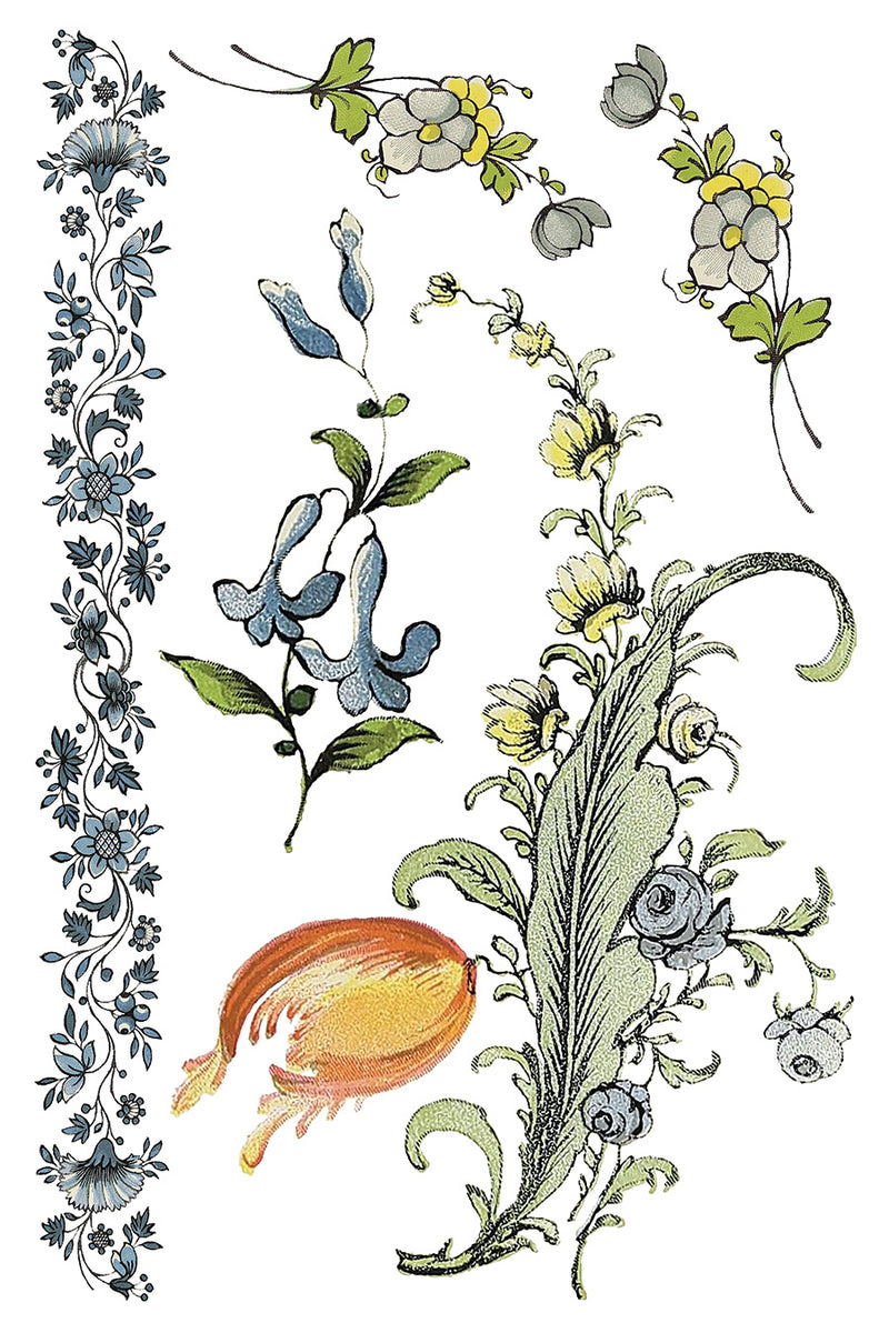 FAIRYTALE FLORALS IOD TRANSFER 8X12 PAD by Iron Orchid Designs (8 sheets) for furniture, crafts and decor